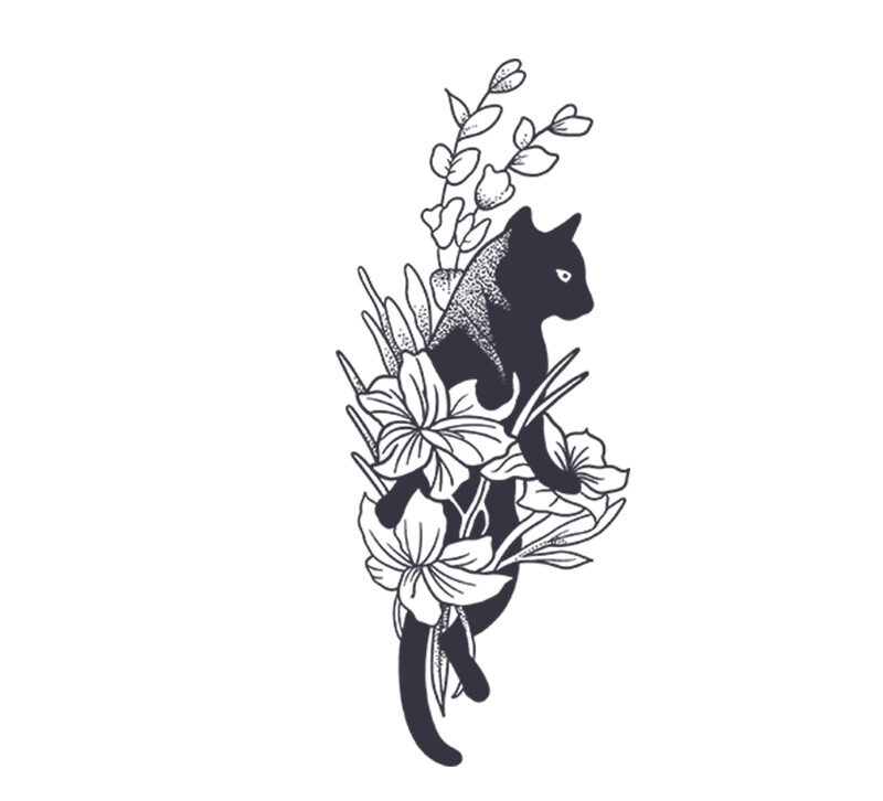 cat in flowers